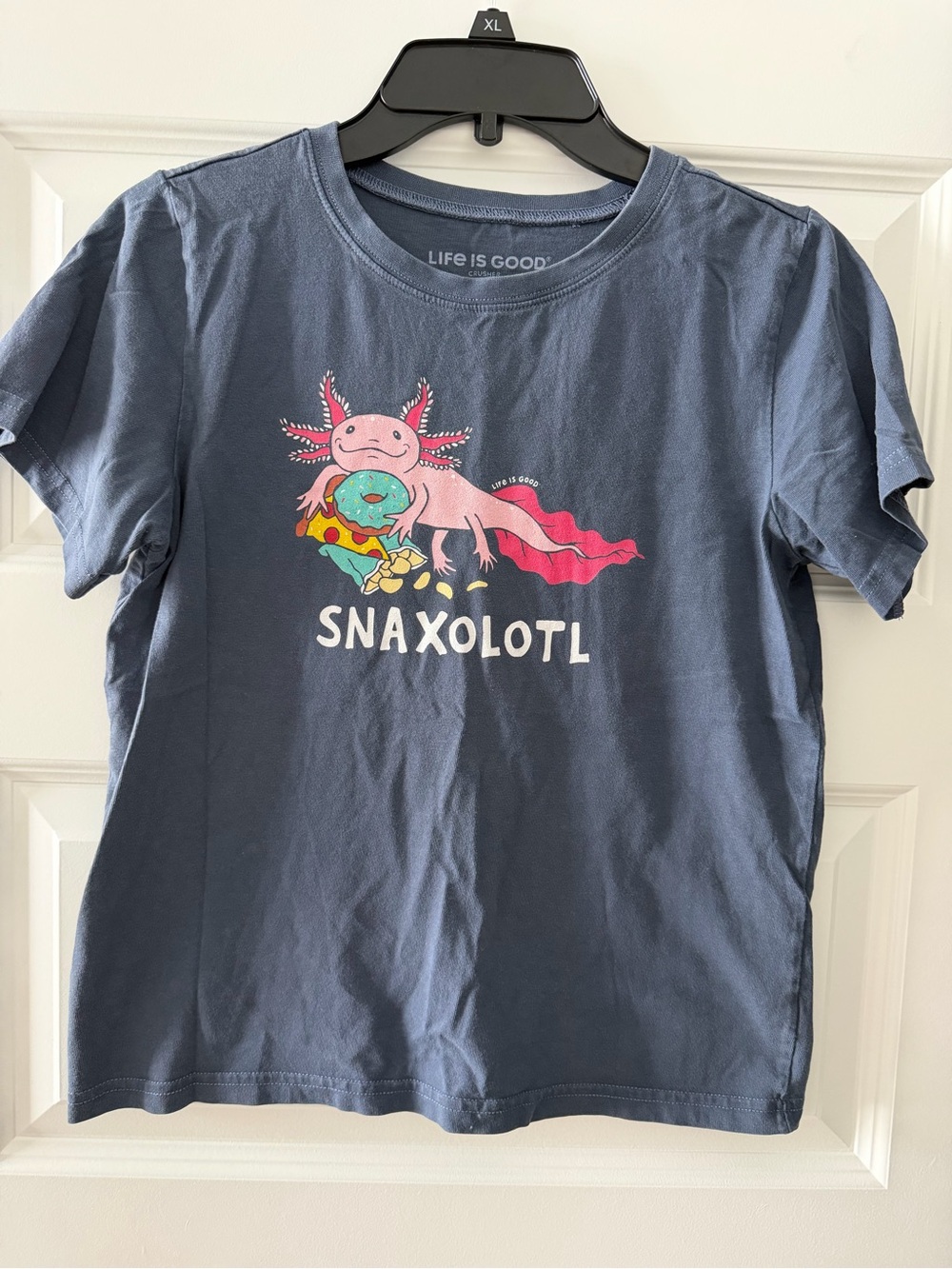 Life Is Good Kids Snaxolotl Graphic Tee - Blue with Pink & Teal